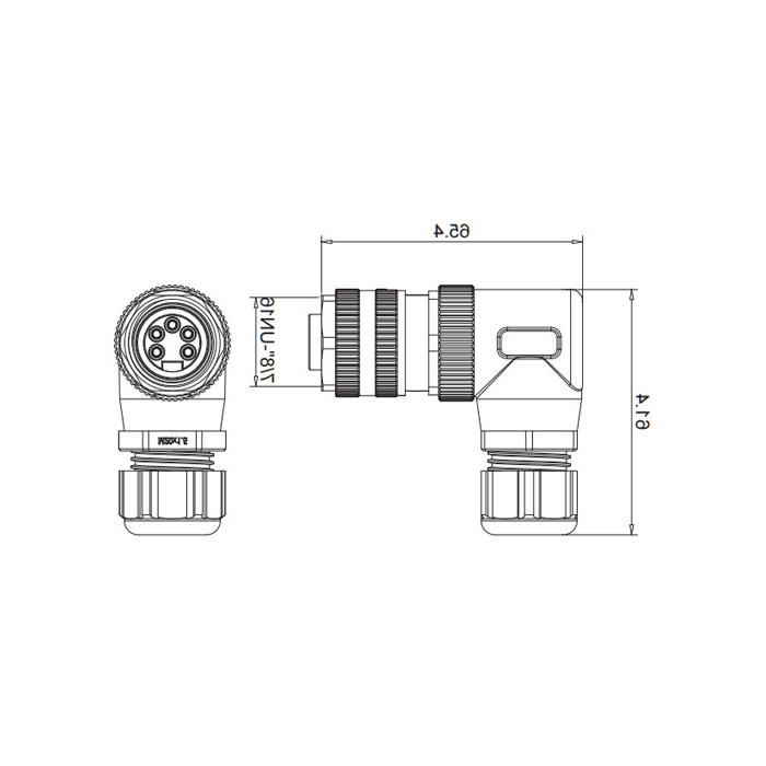 7/8”5Pin、母头90°、螺钉连接、0PF003